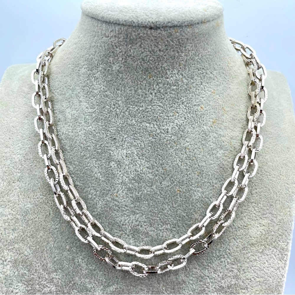 Monet Silver Tone Textured Link Chain Necklace – 36” Rope Length